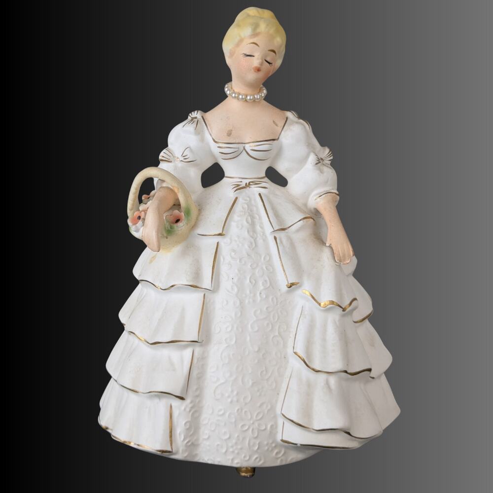 1950s NAPCO Ware Lady Figurine Planter White Ruffle Dress Matte Ceramic